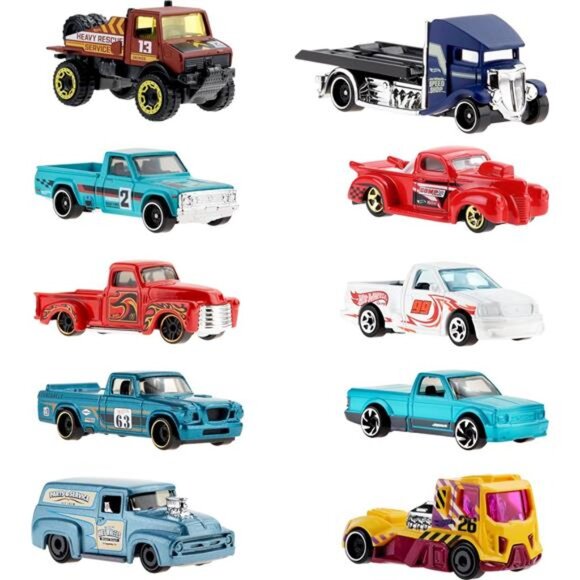 Hot Wheels 10-Pack Set of 10 Toy Trucks in 1:64 Scale Mix of Officially Licensed - Picture 2 of 7